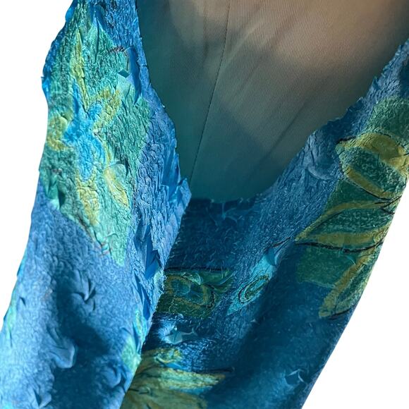 Y2K 2000s Blue Floral Crinkle Tank Top Plus Sz 2X Fairycore Tropical - Picture 3 of 8